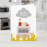 Hottie Kitchen Fire Flames Karte<br><div class="desc">Illustration eines Ofens in Brand mit Rauchwolke,  der "HOTTIE" mit Flammen unten sagt.</div>