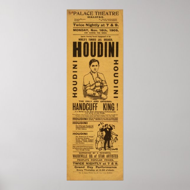 HOUDINI Escape Artist VAUDEVILLE Poster (Vorne)