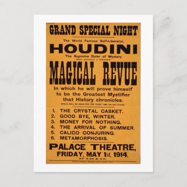 Houdini-Poster Postkarte (Vorderseite)