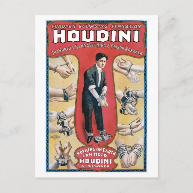 Houdini ~ Vintag Handcuff Escape Artist Postkarte (Vorderseite)