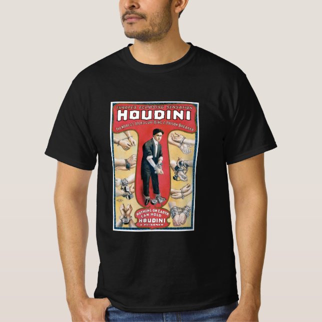 Houdini ~ Vintag Handcuff Escape Artist T-Shirt (Vorderseite)