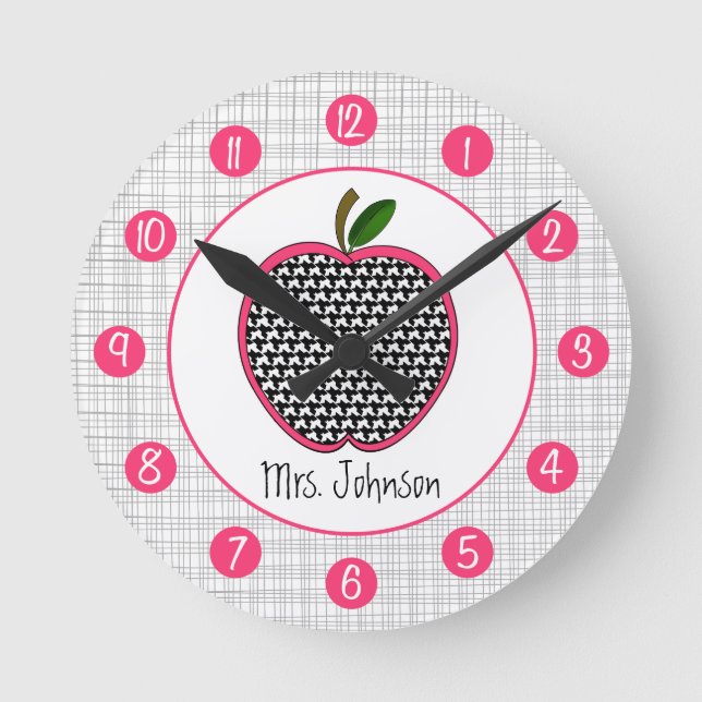 Houndstooth Apple Personalized Clock For Teachers Runde Wanduhr (Vorderseite)