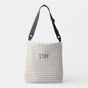 Houndstooth Beige Weiß INITIALEN Preppy Chic Tragetaschen Mit Langen Trägern