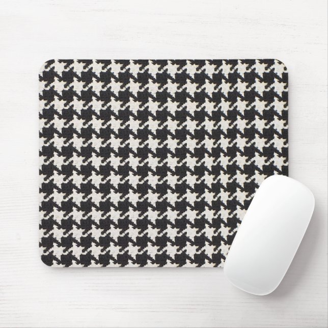 Houndstooth Black & White Pattern Mousepad (Mit Mouse)