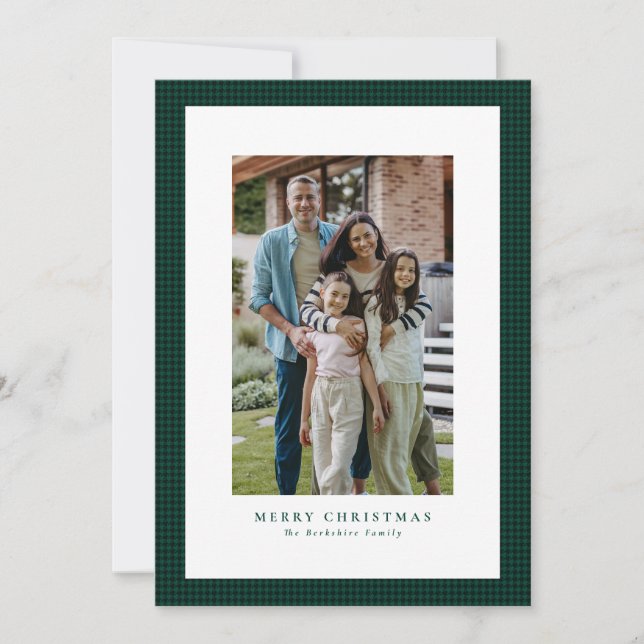 Houndstooth classic Christmas Green Feiertagskarte (Vorderseite)