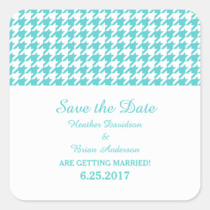 Houndstooth Enregistrer Stickers Date, Turquoise