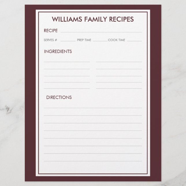 Houndstooth Family Name Recipe Insert  (Vorderseite)