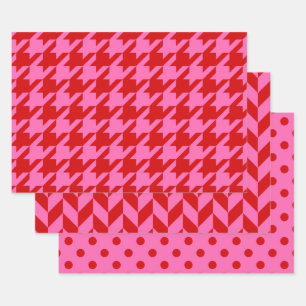 Houndstooth, Herringbone, DIY-Farbpunktmuster Rot Geschenkpapier Set