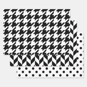 Houndstooth, Herringbone, Punkt DIY Farben Wht Sch Geschenkpapier Set