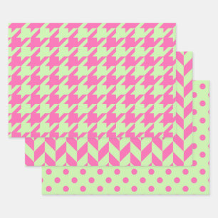 Houndstooth, Herringbone, Punkt DIY Sellerie Rosa Geschenkpapier Set