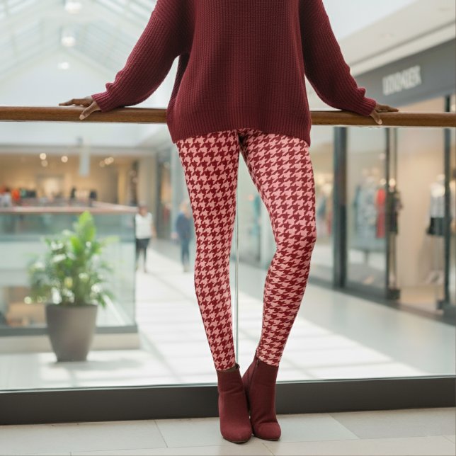 Houndstooth-Muster Rosa & Rot Leggings (Von Creator hochgeladen)
