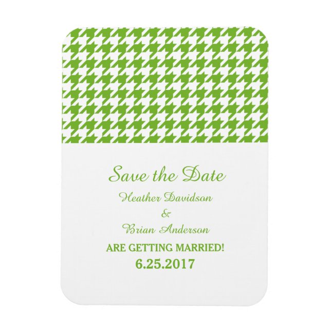 Houndstooth Save the Date Magnet, Green Magnet (Vertikal)