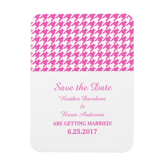 Houndstooth Save the Date Magnet, Pink Magnet (Vertikal)