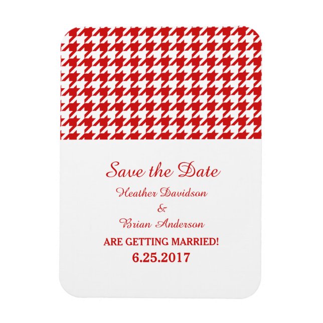 Houndstooth Save the Date Magnet, Red Magnet (Vertikal)
