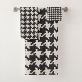 Houndstooth Schwarz Weiß Muster Badhandtuch Set