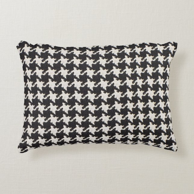 Houndstooth Schwarz Weiß Muster Dekokissen (Vorderseite)