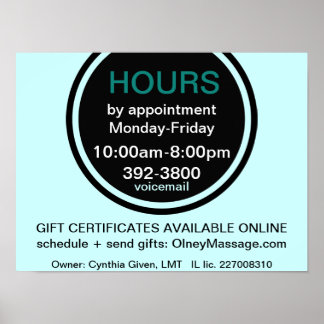 HOURS business front door poster