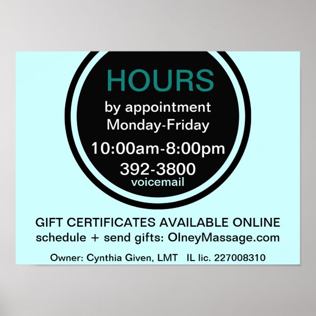 HOURS business front door poster (Vorne)