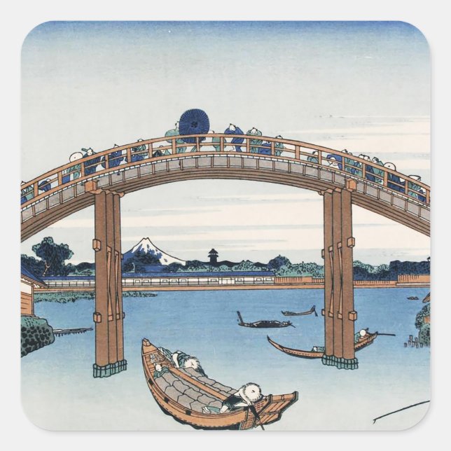 Housai Mount Fuji von unterhalb der Men's Bridge Quadratischer Aufkleber (Vorderseite)
