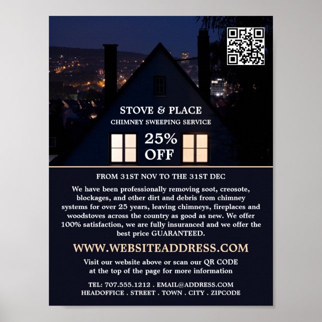 House at Night Portrait, Chimney Sweep Service Poster (Vorne)