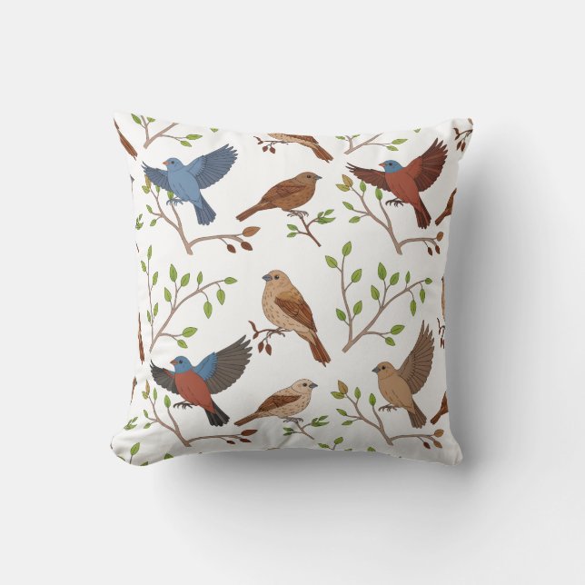 House Bunting Birds Square Pattern Kissen (Vorderseite)