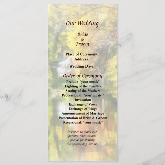 House by Stream in Herbst Wedding Program Programm (Vorderseite)