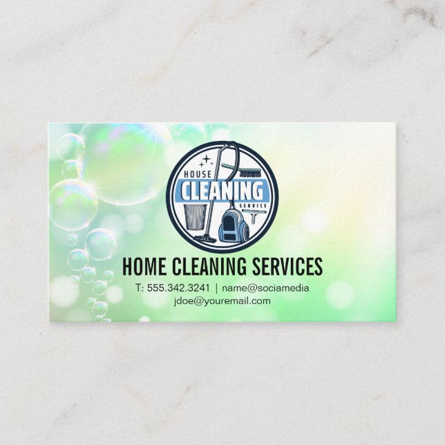 House Cleaning Logo | Janitorial Services Visitenkarte (Vorderseite)