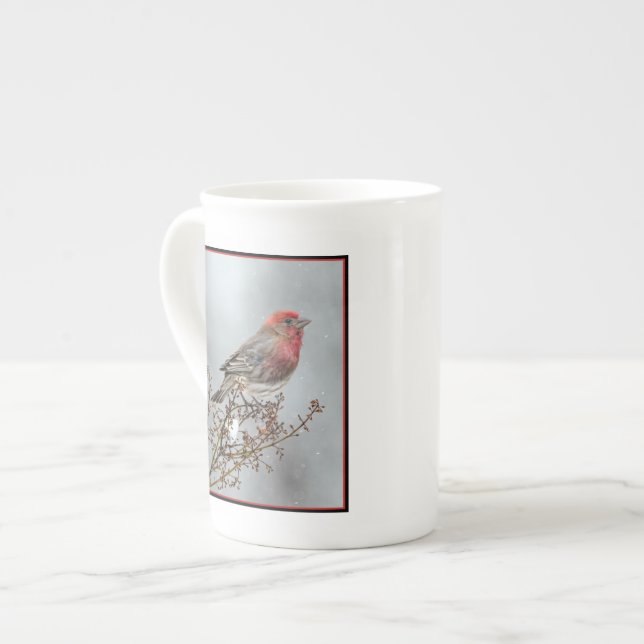 House Finch in Snow - Original Foto Prozellantasse (Vorderseite Links)