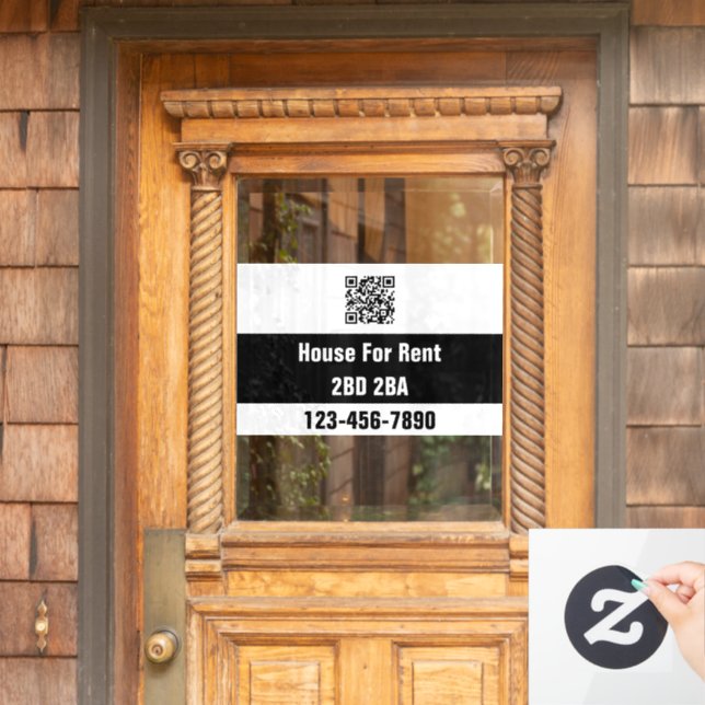 House For Rent Black White Number Bed Bath QR Code Fensteraufkleber (Haustür)