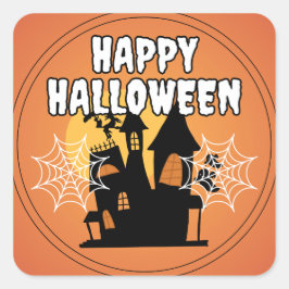 House Happy Halloween Quadratischer Aufkleber