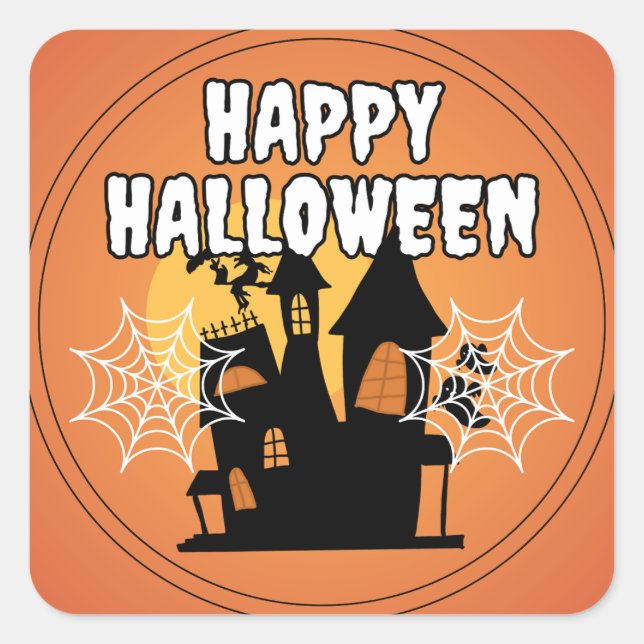 House Happy Halloween Quadratischer Aufkleber (Vorderseite)