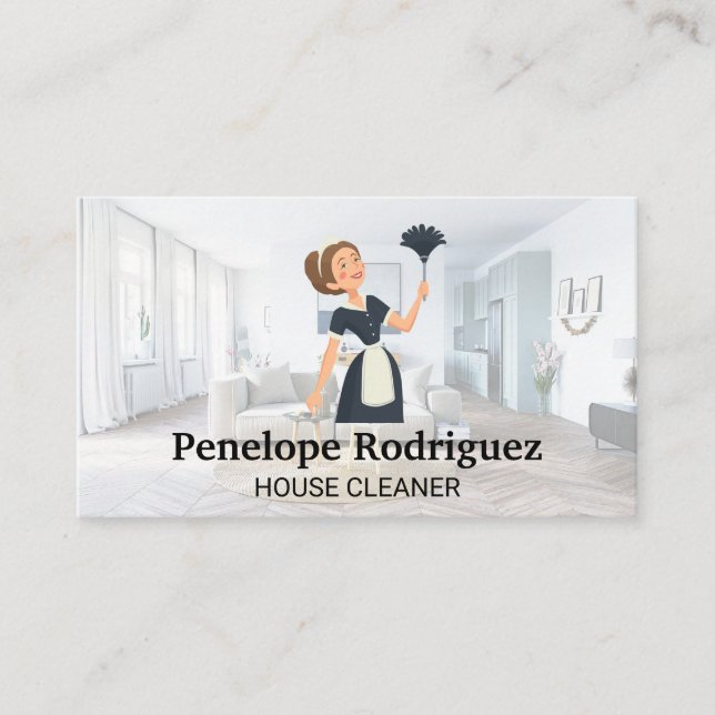 House Keeper Lady | Modernes Wohnzimmer Visitenkarte (Vorderseite)