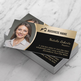 House Logo Real Anwesen Black & Gold Realtor Foto Visitenkarte