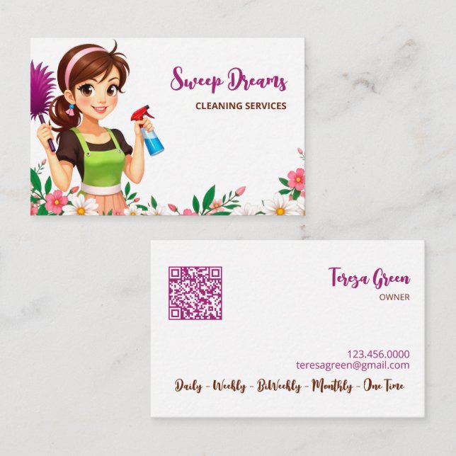 House Maid Floral QR Visitenkarte (Vorne/Hinten)