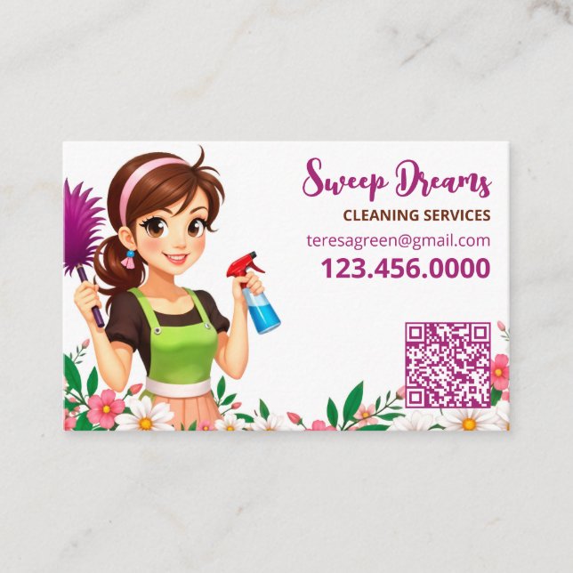 House Maid Floral QR Visitenkarte (Vorderseite)