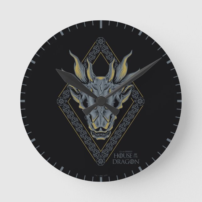 HOUSE OF THE DRAGON | Balerion Skull Diamond Crest Runde Wanduhr (Vorderseite)