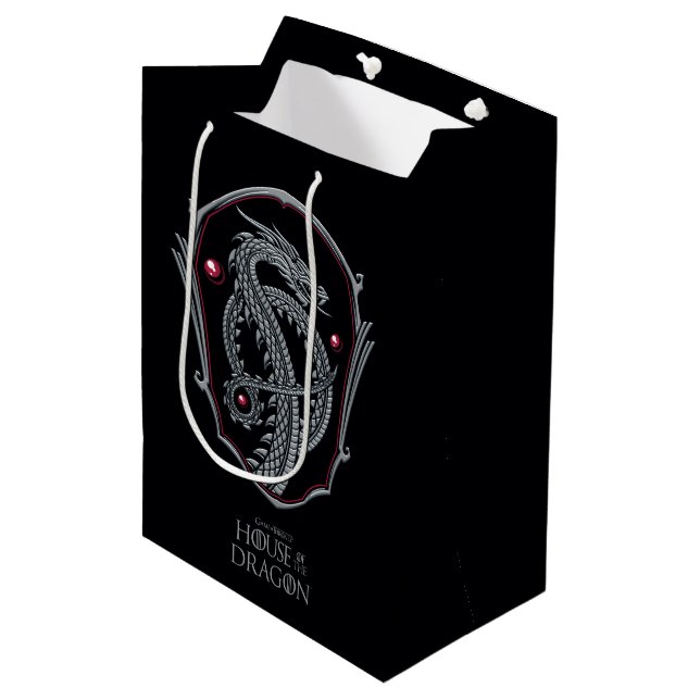 HOUSE OF THE DRAGON | Silver Dragon Crest Mittlere Geschenktüte (Vorderseite Schrägansicht)