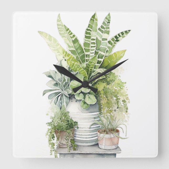 House Plants Quadratische Wanduhr (Vorderseite)