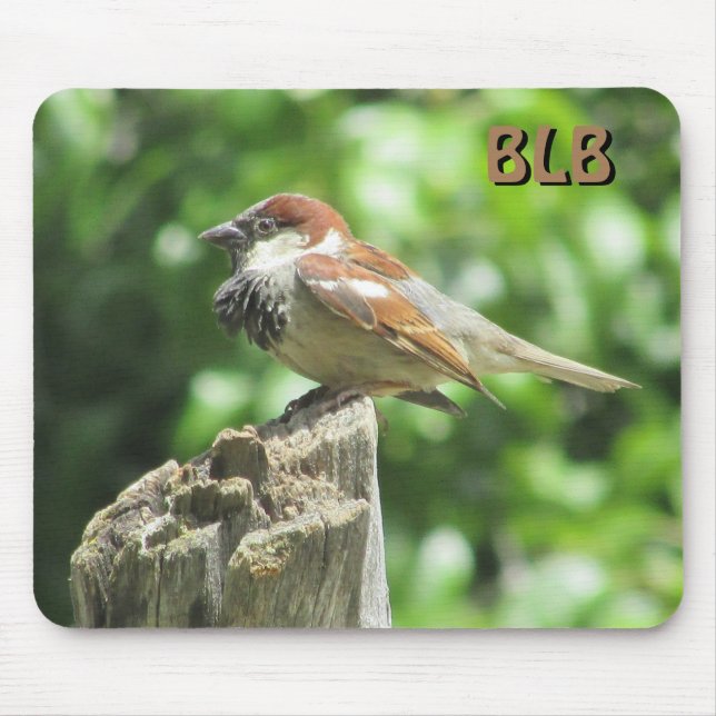 House Sparrow profile on stump with your initials Mousepad (Vorne)