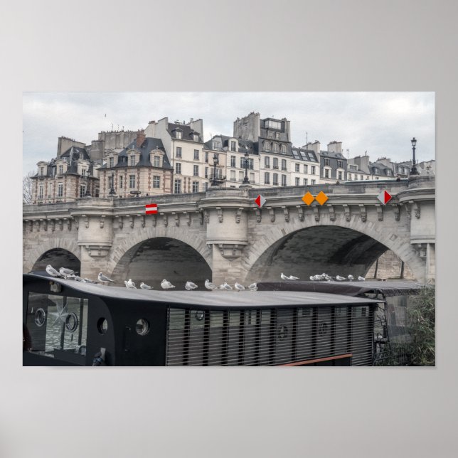 Houseboat bei Pont Neuf - Paris, Frankreich Poster (Vorne)