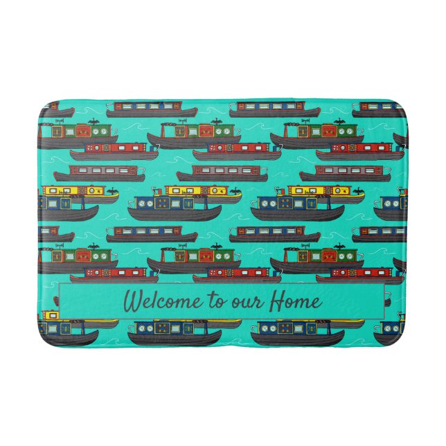 Houseboat Narrowboat Gemusterte Barges Badematte (Vorderseite)