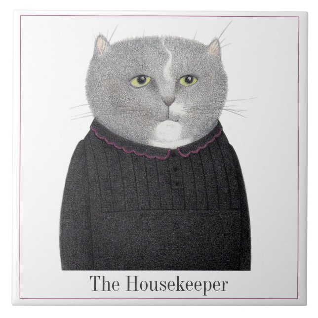 HOUSEKEEPER CAT 6" Square Keramik Tile + Text Fliese (Vorderseite)