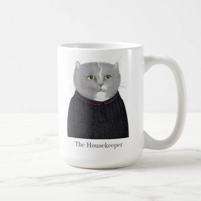 HOUSEKEEPER CAT hohe weiße Tasse + Text (Rechts)