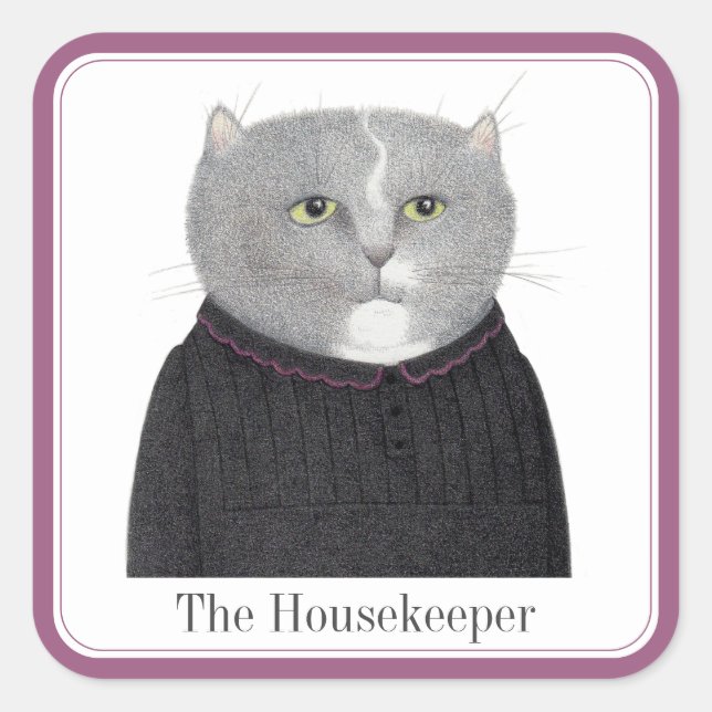 HOUSEKEEPER CAT Large Square Stickers + Text (Vorderseite)