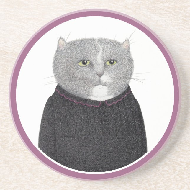 HOUSEKEEPER CAT Round Sandstone Untersetzer (Vorne)