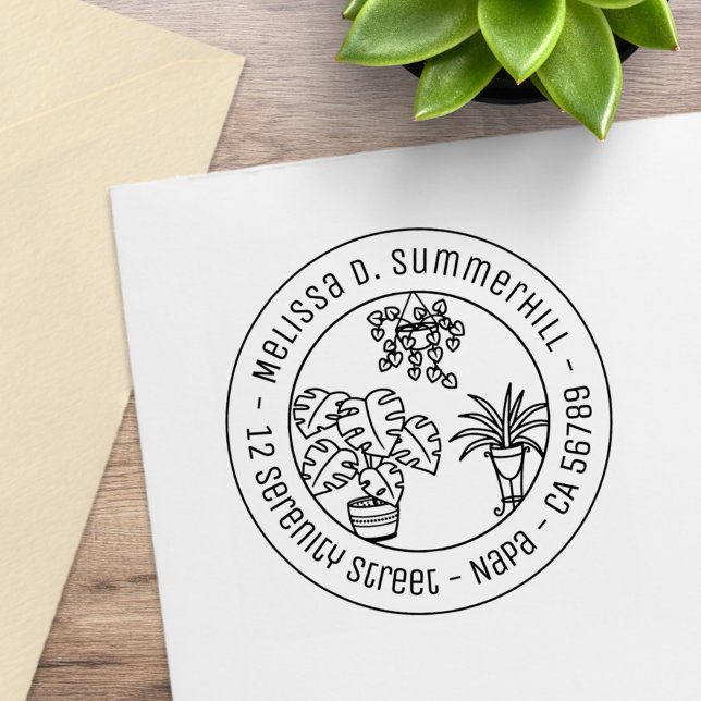 Houseplants Hobby Round Address Gummistempel (Von Creator hochgeladen)