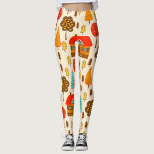 Houses Forest Vintag Nahtlos Muster Leggings