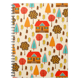 Houses Forest Vintag Nahtlos Muster Notizblock