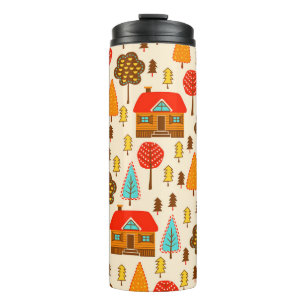 Houses Forest Vintag Nahtlos Muster Thermosbecher