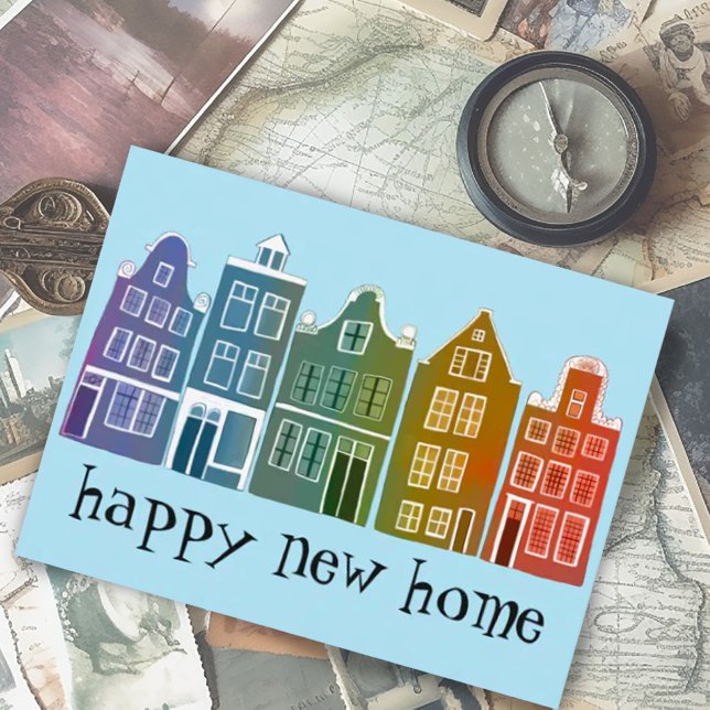 Housewärming Niedlich Houses Amsterdam Reisen farb Postkarte (Happy new home custom postcard with  rainbow amsterdam houses)